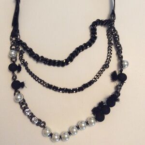 Necklace pearls chain leather multi strands bjr